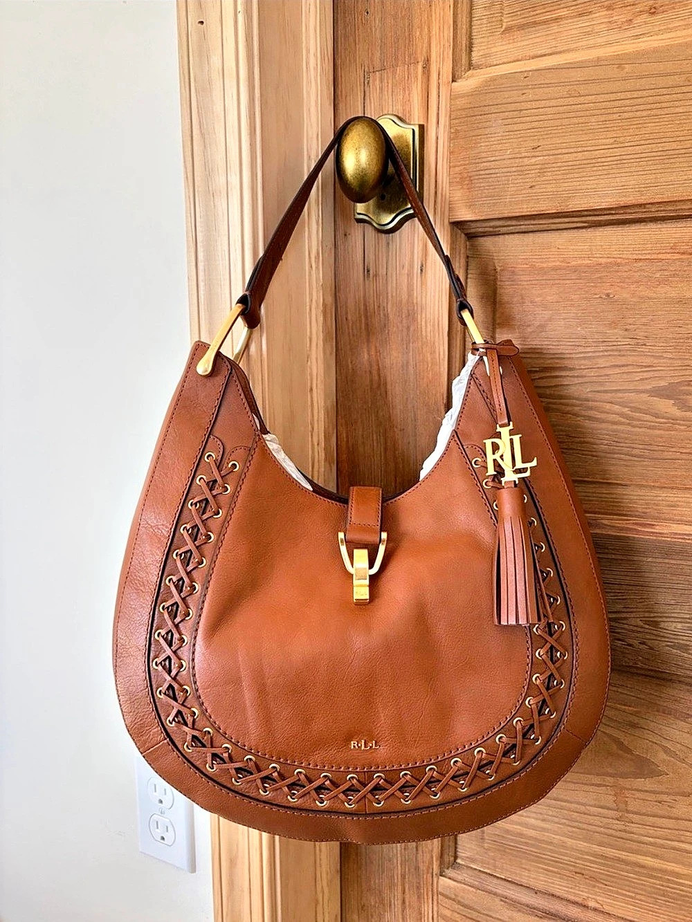 Lauren Ralph Lauren Ashfield Brown Leather Hobo Bag NWT